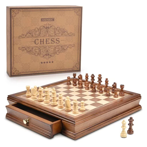 AMEROUS Magnetic Wooden Chess Set, 12.8"