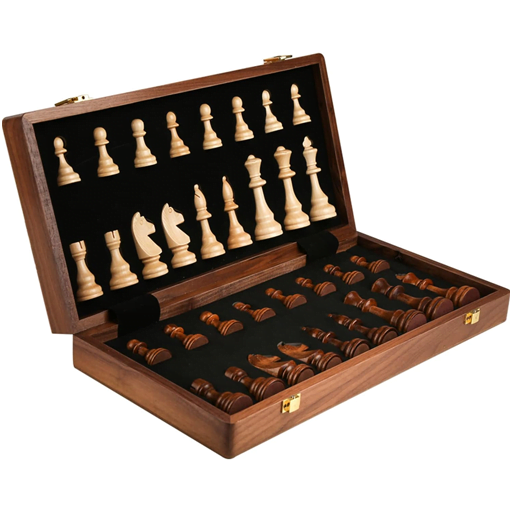 LuckyWish Walnut Wooden Chess Set, 15"