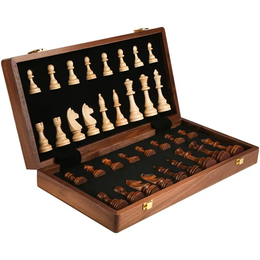 LuckyWish Walnut Wooden Chess Set, 15"