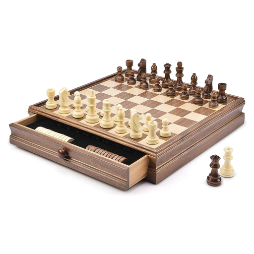 MEROUS Wooden Chess & Checkers Set, 15"