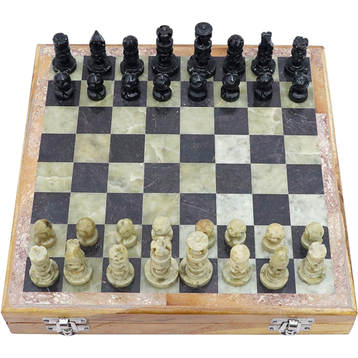 Crocon Marble and Wooden Chess Set 10 Inch Wood Chess Board Game Set, 10"