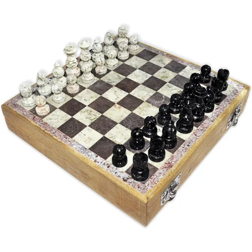 DakshCraft Wooden Chess Set Marble Pieces from India, 8"