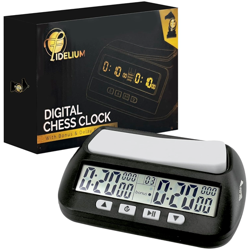 Fideliums Digital Chess Clock with Bonus and Delay Time Functions, Black