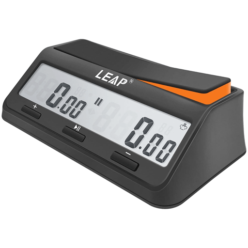 LEAP Digital Chess Clock Timer with Bonus & Delay Countdown Alarm, Black/Orange