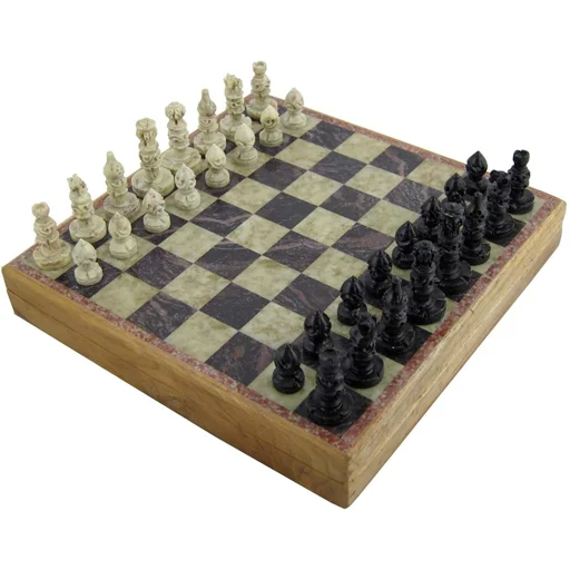 Marble Stone Art Unique India Chess Pieces and Board Set, 8"