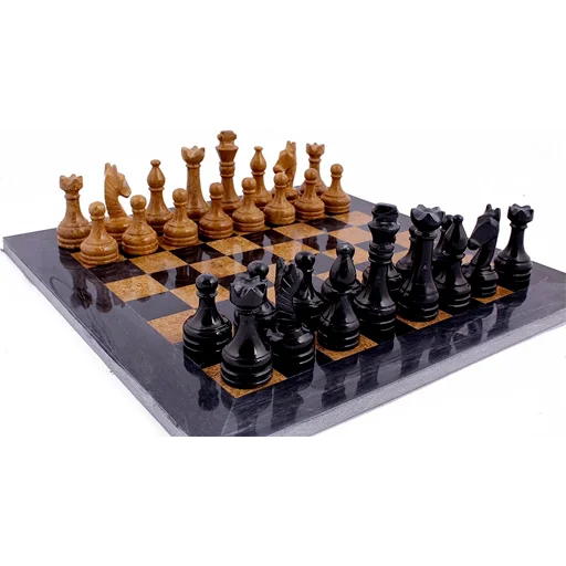 RADICALn Black and Golden Handmade Marble Chess Set, 15"