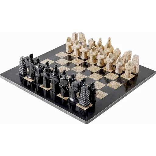 RADICALn Black and Coral Antique Marble Chess Set, 15"