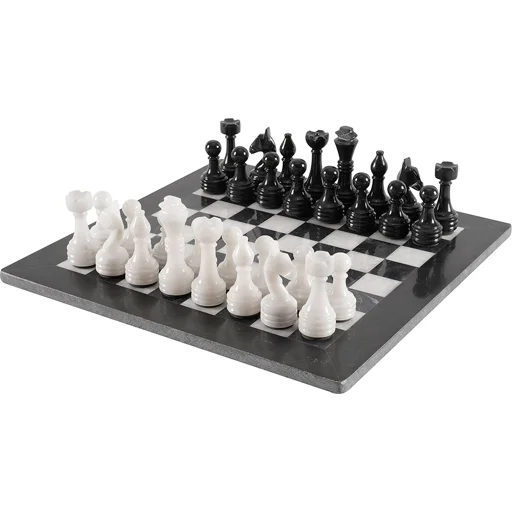 RADICALn Handmade Black and White Large Weighted Marble Chess Game Set, 15"