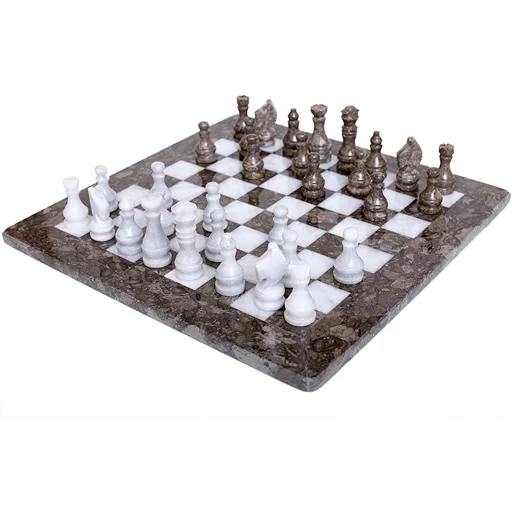 RADICALn Grey Oceanic and White Handmade Marble Chess Set, 15"