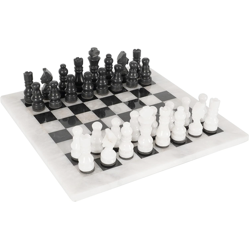 RADICALn White and Black Handmade Marble Chess Set, 12"